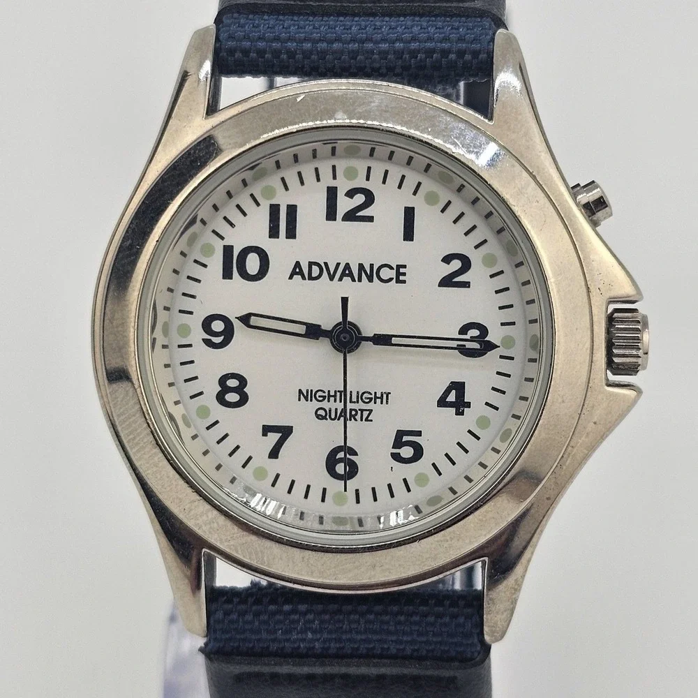 Advance Men Watch 40MM White Dial Blue Canvas Bands NewBattery LIGHT NOT WORKING